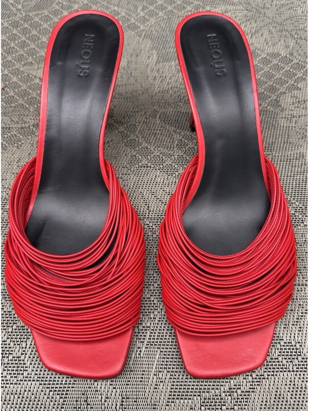 NEOUS Red Calf Leather Shom Strappy Kitten Heel Mules Sandals Shoes Size 39 9